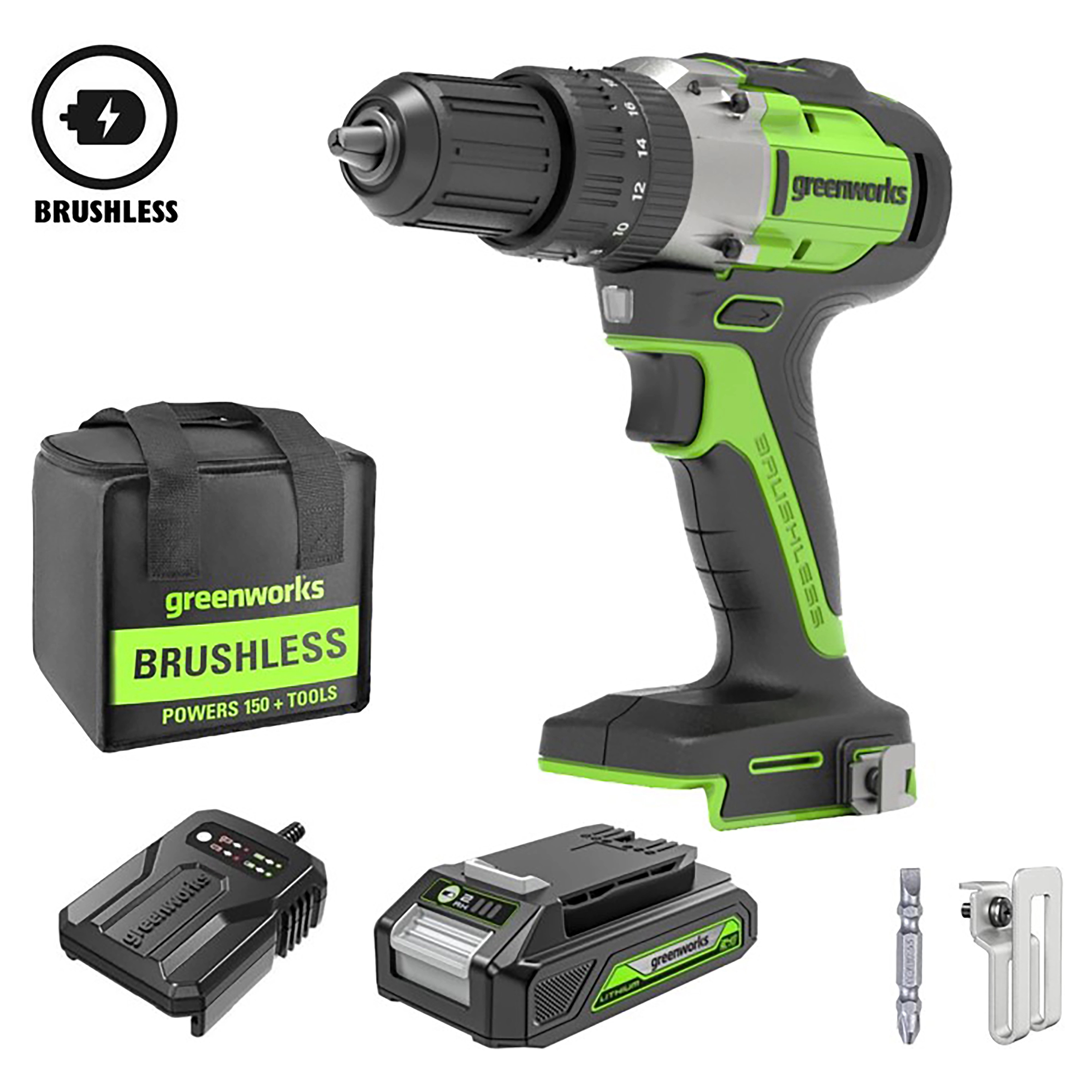 Trapano battente greenworks 24 v gd24dd35mk2 brushless batteria litio 2 ah