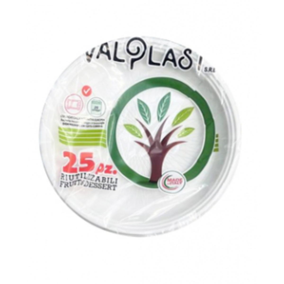 PIATTO FRUTTA BIANCO 25 PZ RIUTILIZZABILI VALPLAST