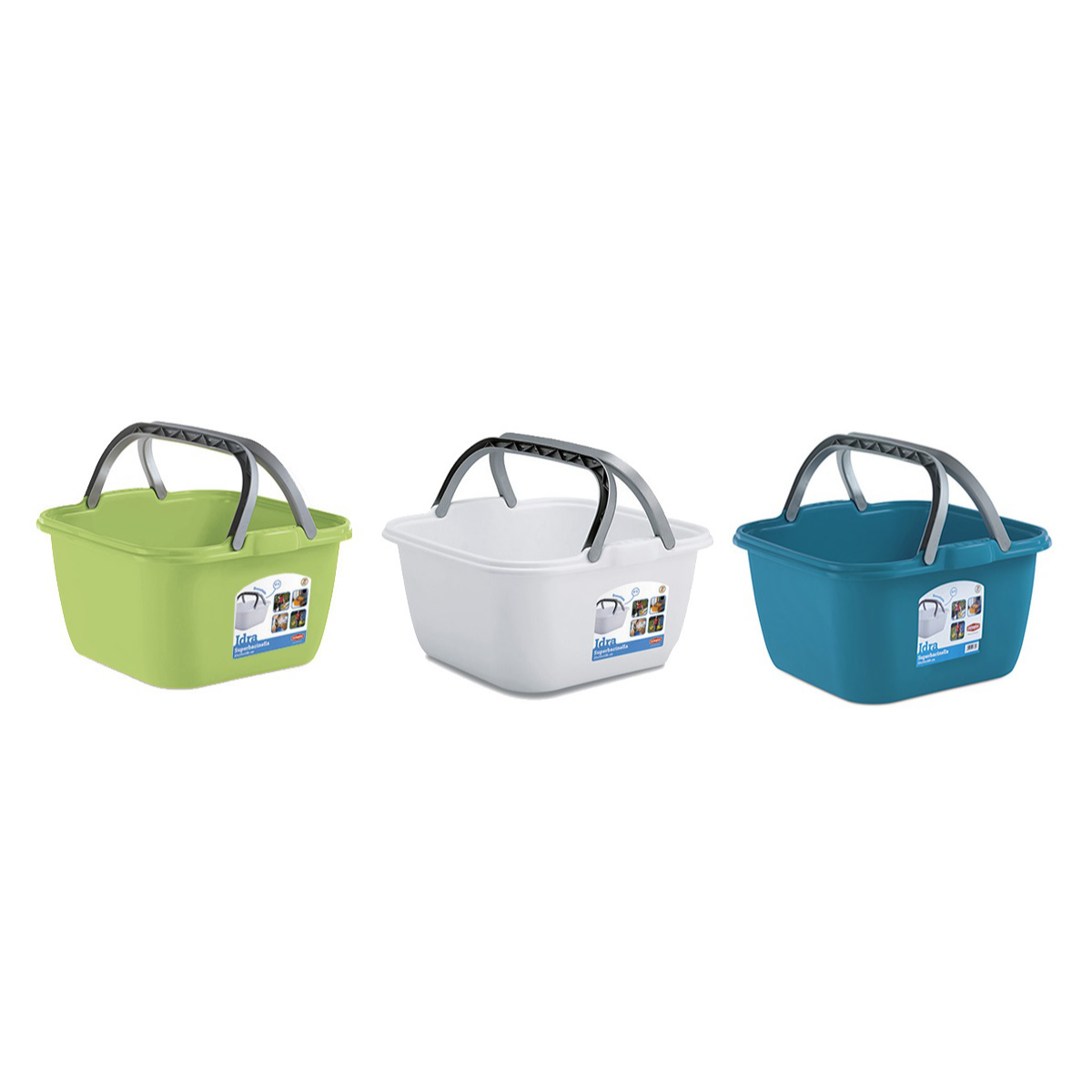 STEFANPLAST SUPER BACINELLA IDRA QUADRA 35 CM CON MANICI 14 LT BIANCA, BLU, VERDE