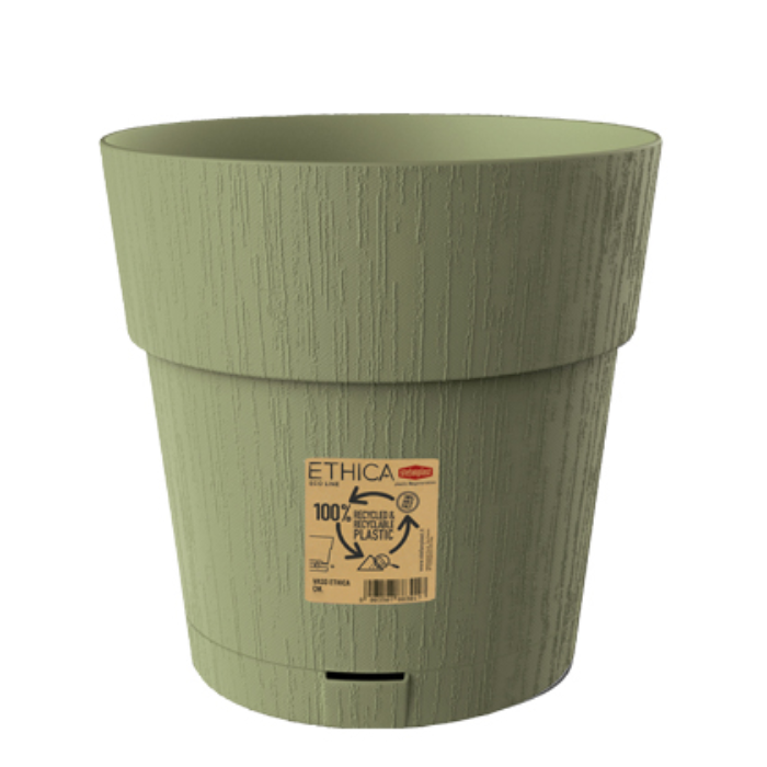 STEFANPLAST VASO ETHICA DIAMETRO 25 ALTEZZA 25 CON SOTTOVASO VERDE OLIVA