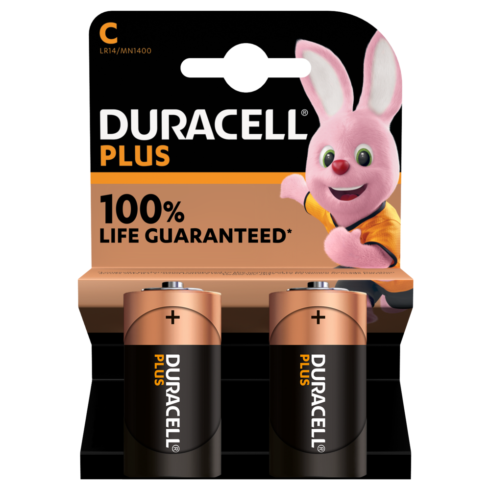 DURACELL BATTERIE PLUS 100 ALCALINE 2 PZ MEZZA TORCIA C