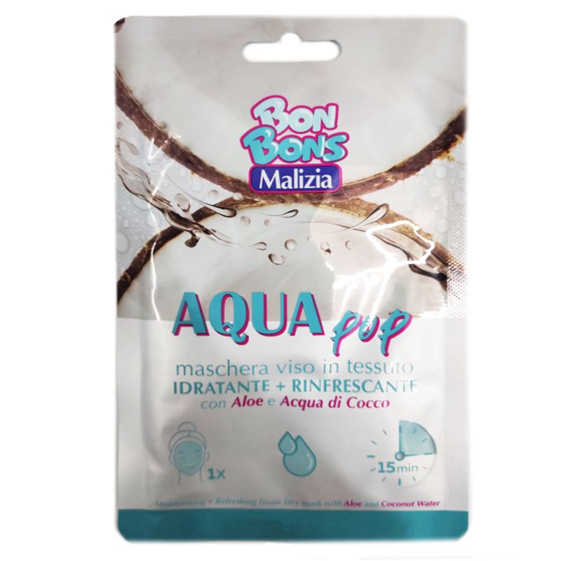 MALIZIA BON BONS MASCHERA VISO IN TESSUTO IDRATANTE RINFRESCANTE AQUA POP