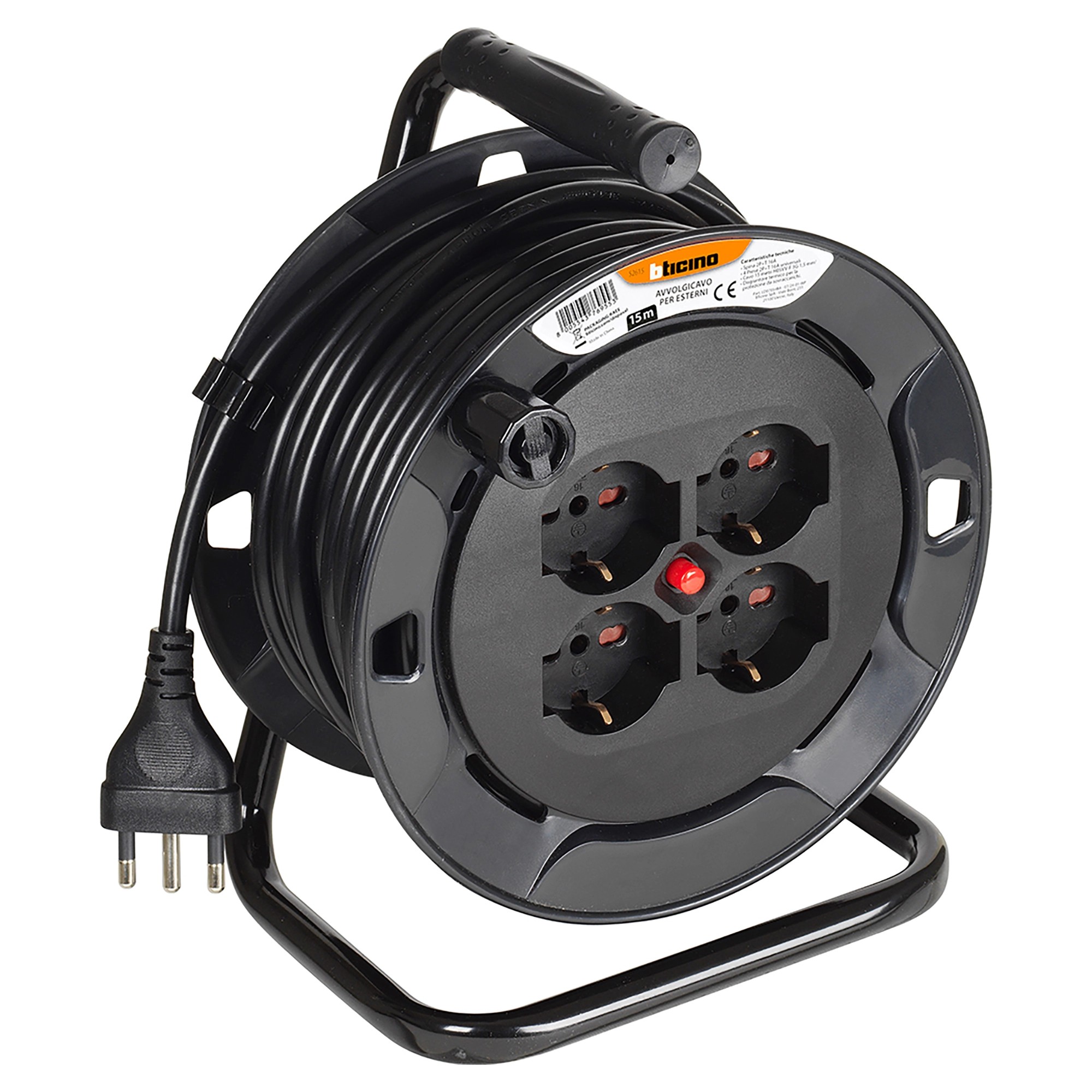 Avvolgicavo bticino 15m 4 prese universali con cavo 3x1,5 spina da 16a