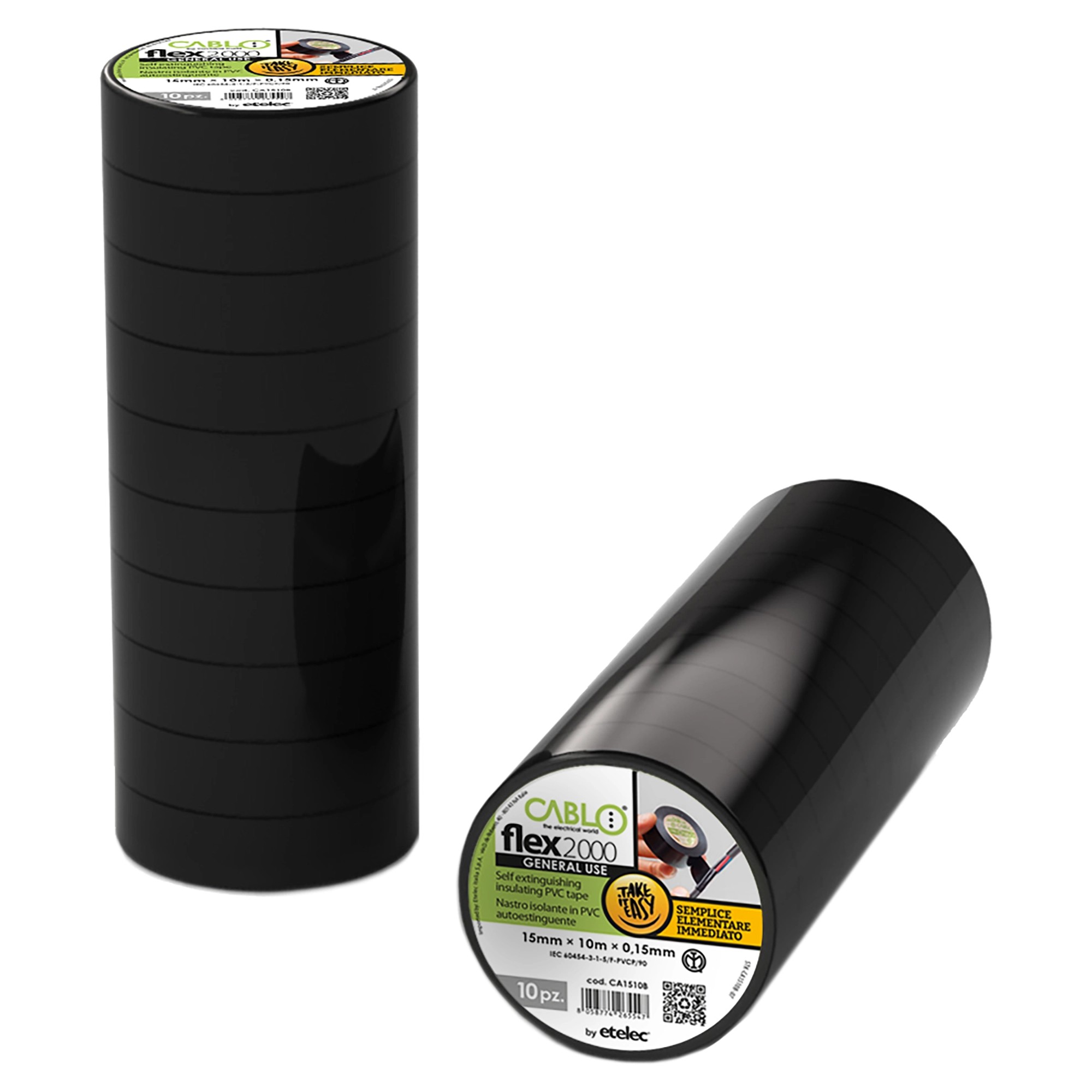 Nastri isolanti colore nero 15metri 10mm spessore 0,15 mm confezione da 10 pezzi
