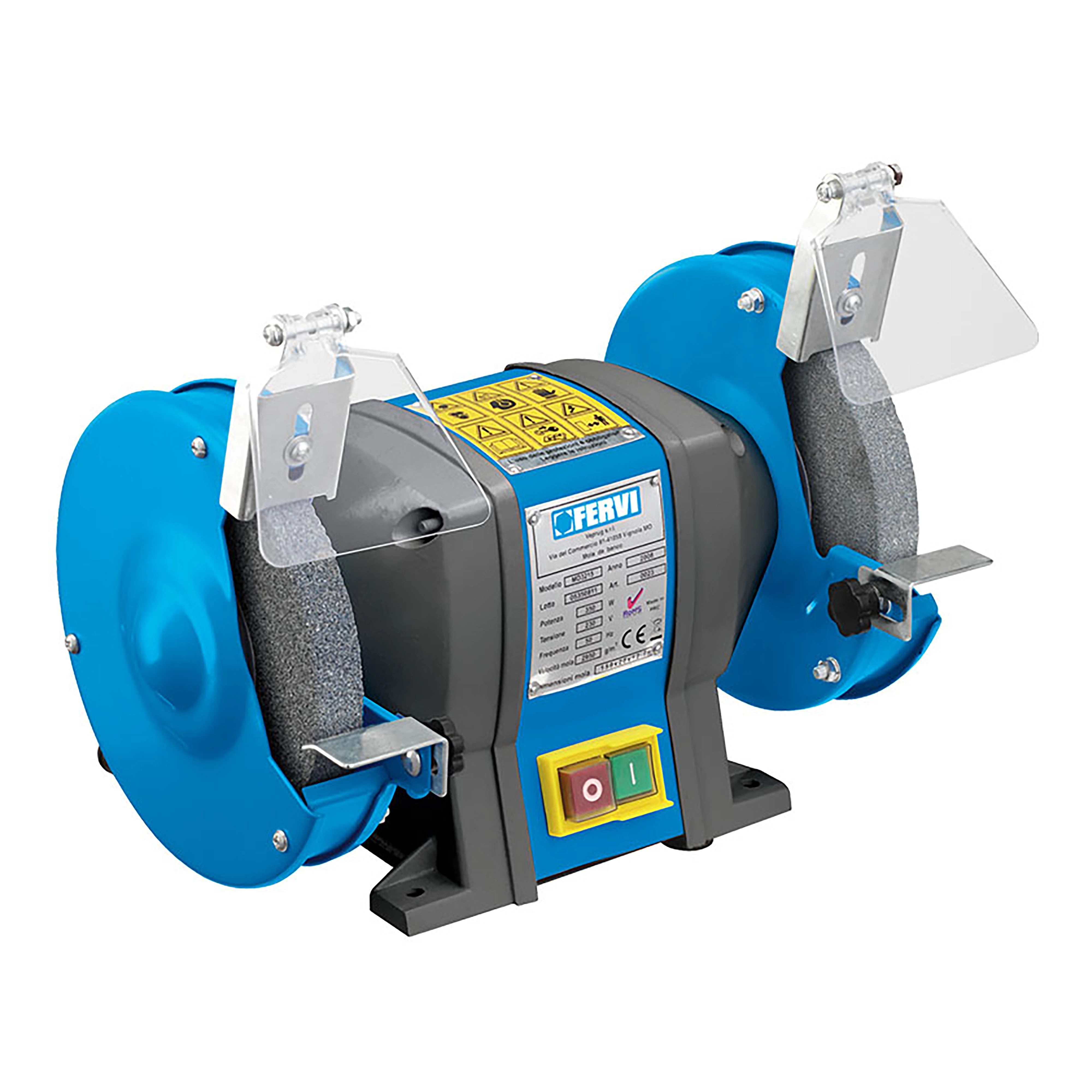 Mola da banco 350 w fervi 023 2950 g/min 2 dischi a secco Ø150x20x 12,7mm gr36-gr80
